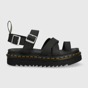 Шкіряні сандалі «Міська бунтарка» — чорні на масивній платформі